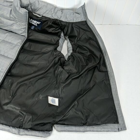 Lands End Goose Down Puffer Vest Womens M 10-12 Black White Check Satin Quilted - Picture 10 of 14
